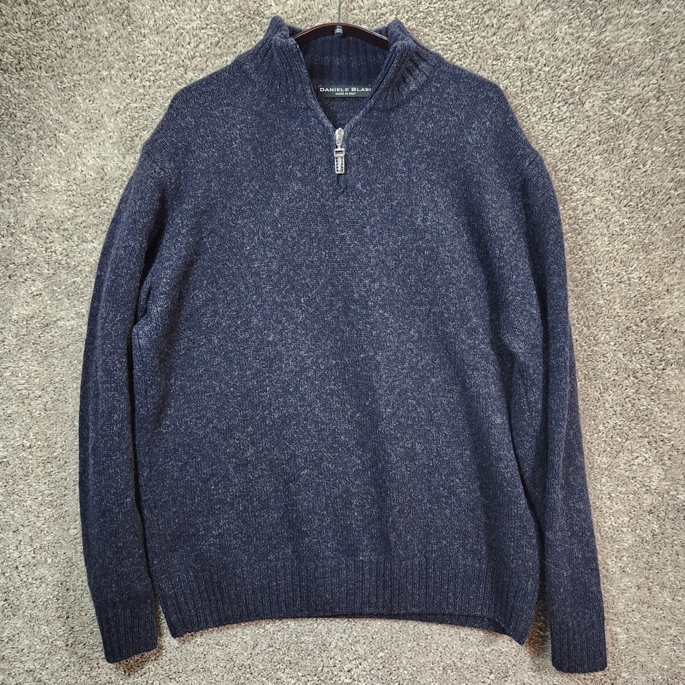 Daniele Blasi Sweater Mens L Blue Quarter Zip Wool Blend‎ Pullover Made in Italy